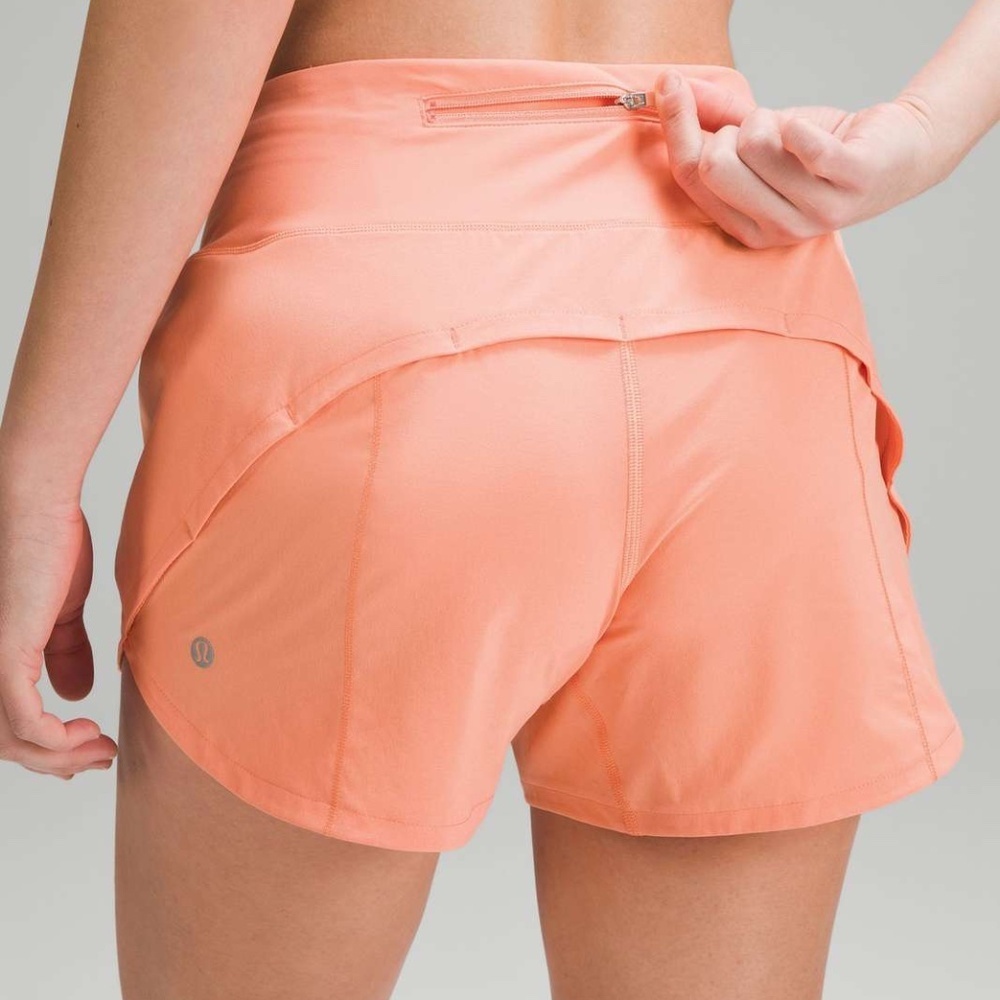 Lululemon - Speed Up Mid-Rise Lined Running Short 4", Sunny Coral, Size 8